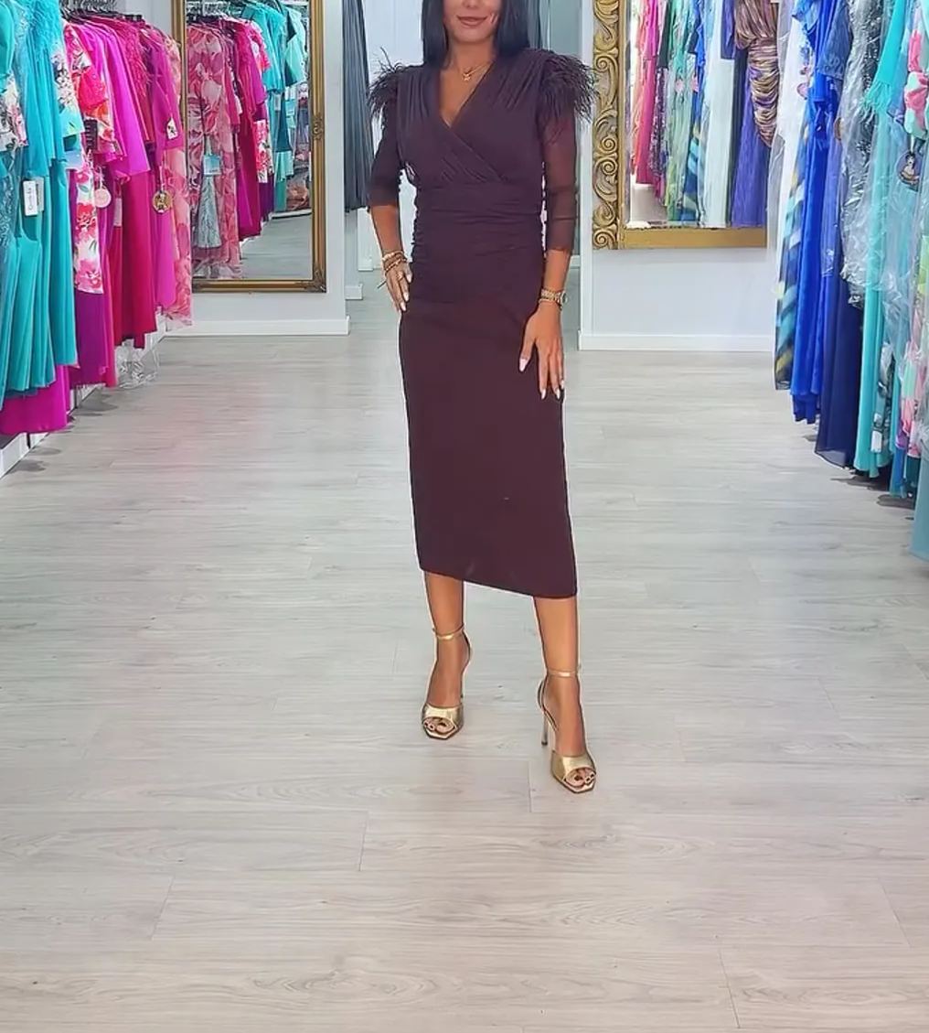[Copy]Abstract Print Ruched Maxi Dress with Draped Sleeves