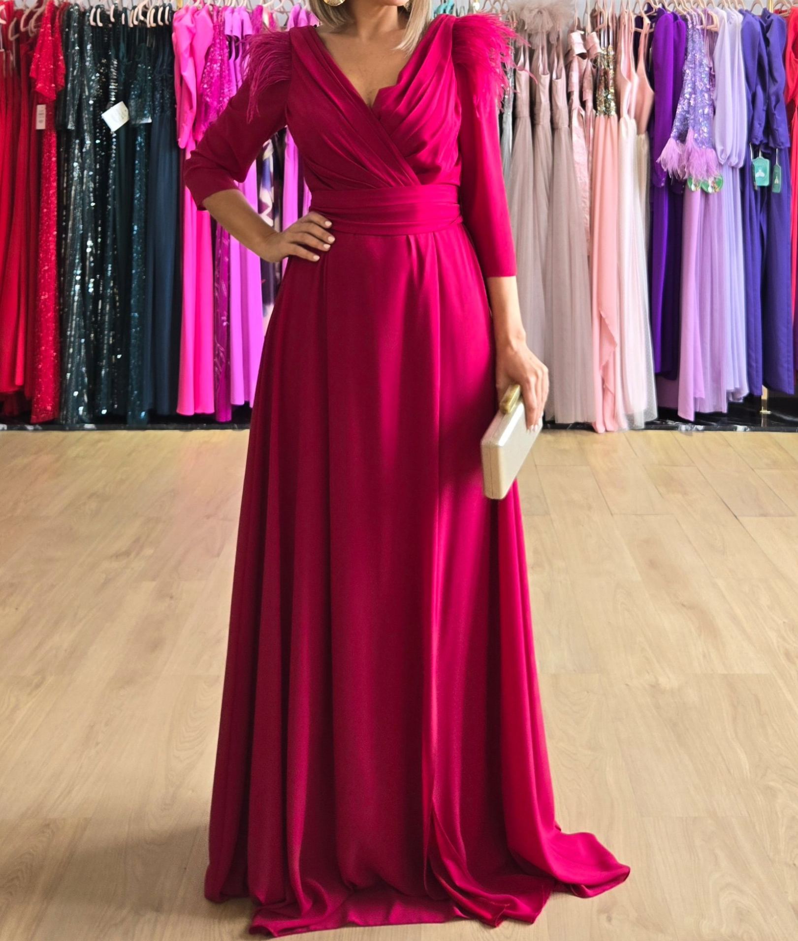 [Copy]Elegant Teal Long - Sleeve Maxi Dress with Lace Trim and Tiered Ruffles