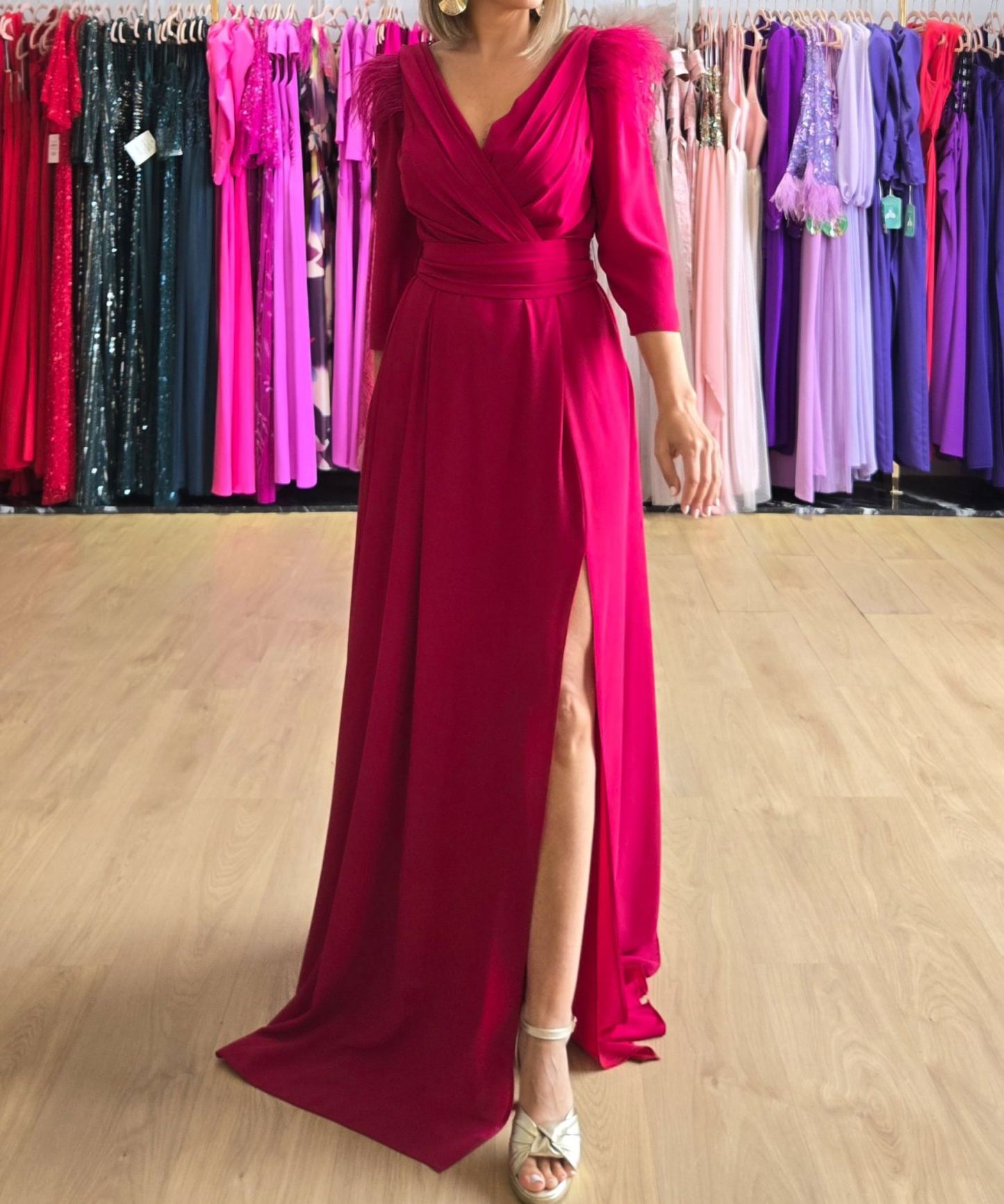 [Copy]Elegant Teal Long - Sleeve Maxi Dress with Lace Trim and Tiered Ruffles