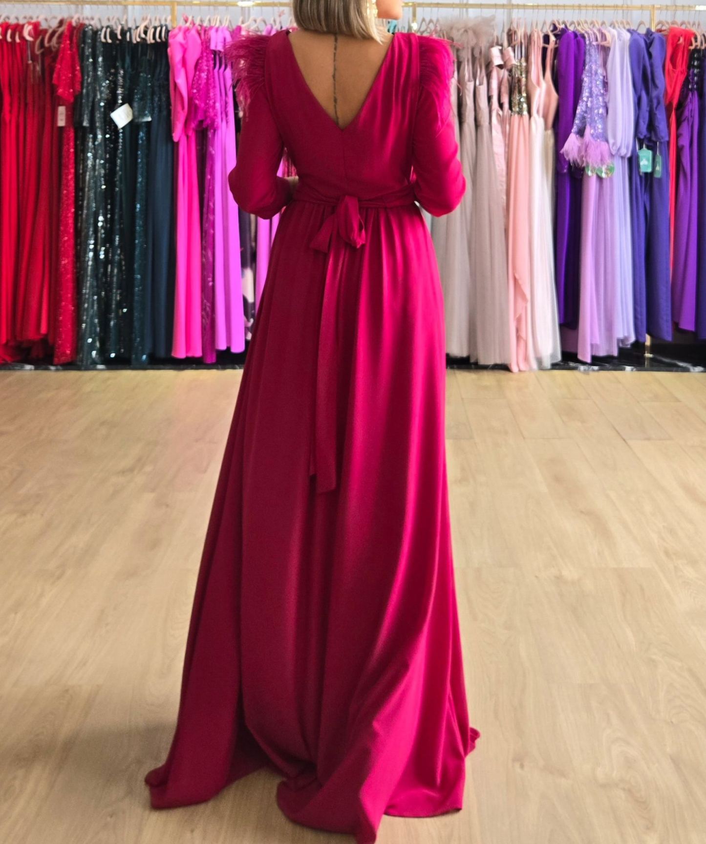 [Copy]Elegant Teal Long - Sleeve Maxi Dress with Lace Trim and Tiered Ruffles