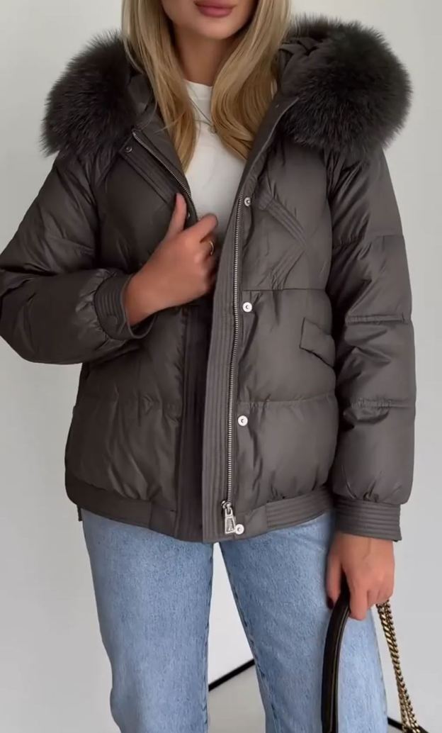[Copy]Dark Gray Long Puffer Coat with Luxurious Faux Fur Collar and Cuffs