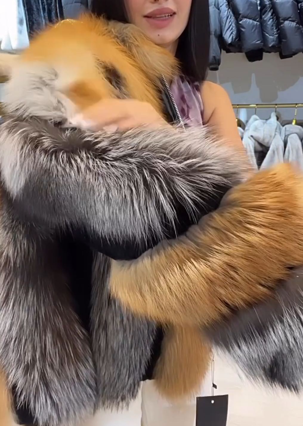 [Copy]Grey Jacket with Large Brown Faux Fur Collar