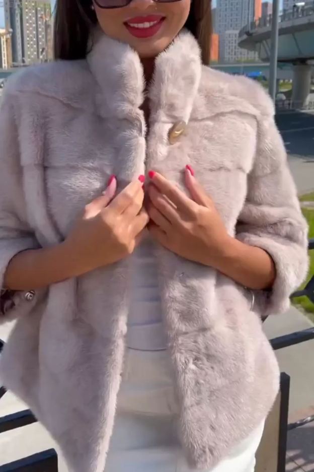 [Copy]Black Faux Fur Coat with Belt and Dark Brown Fur Collar