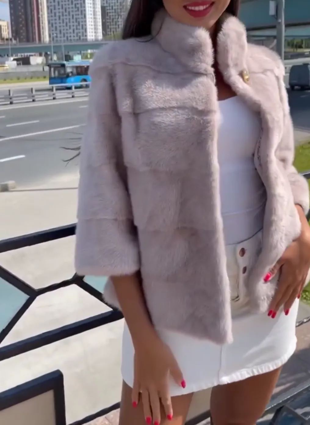 [Copy]Black Faux Fur Coat with Belt and Dark Brown Fur Collar