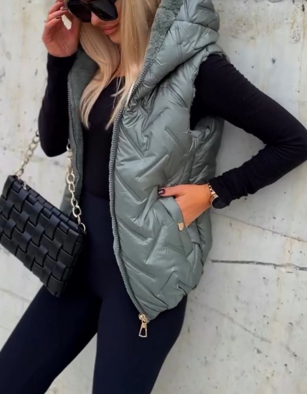 [Copy]Dark Grey Short Puffer Coat with Black Faux Fur Hood