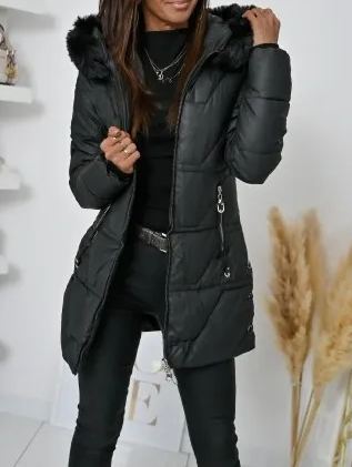 [Copy]Short Puffer Jacket with Taupe Faux Fur Collar