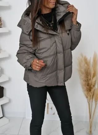 [Copy]Taupe Long Puffer Coat with Faux Fur Hood & Belted Waist