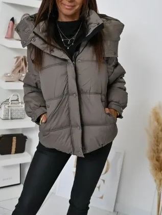 [Copy]Taupe Long Puffer Coat with Faux Fur Hood & Belted Waist