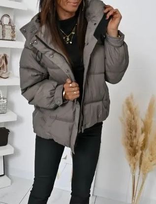 [Copy]Taupe Long Puffer Coat with Faux Fur Hood & Belted Waist