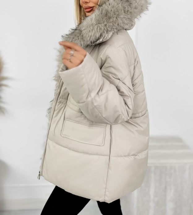 [Copy]Olive  Long Puffer Coat with Faux Fur Hood & Branded Patch