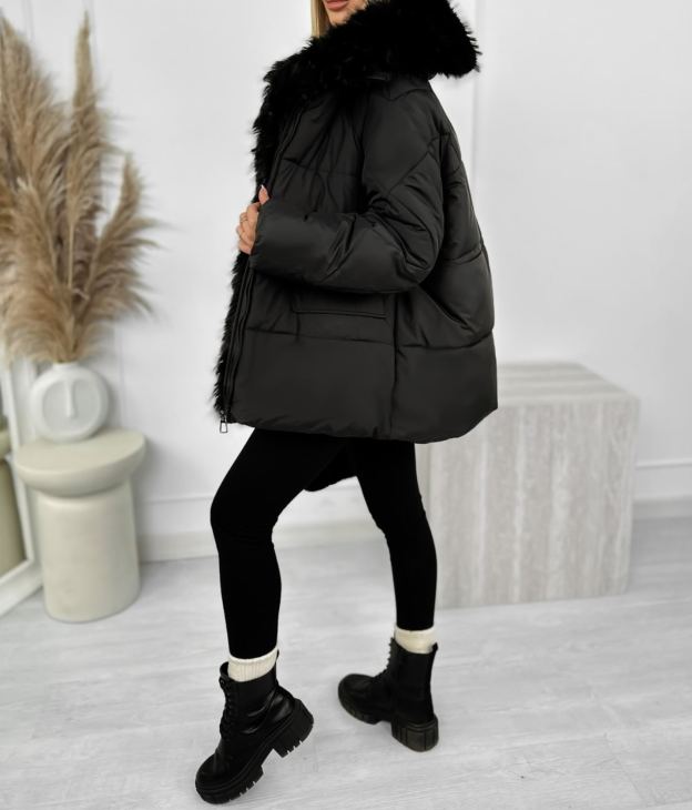 [Copy]Olive  Long Puffer Coat with Faux Fur Hood & Branded Patch