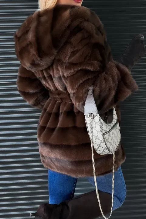 [Copy]Taupe Shearling-Lined Trench Coat with Belted Waist