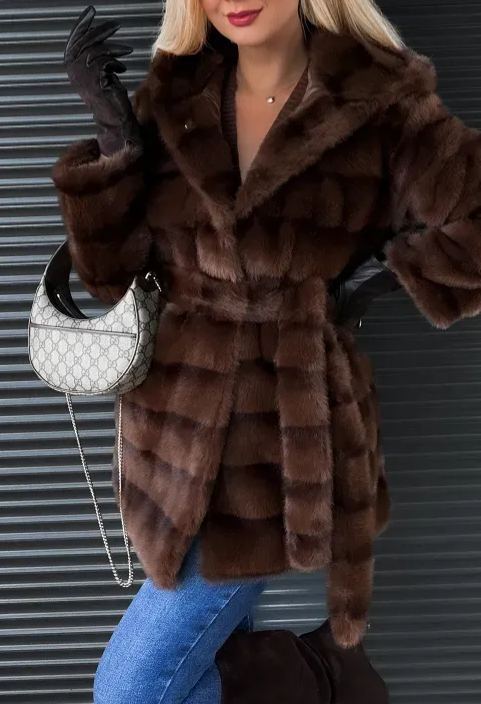 [Copy]Taupe Shearling-Lined Trench Coat with Belted Waist