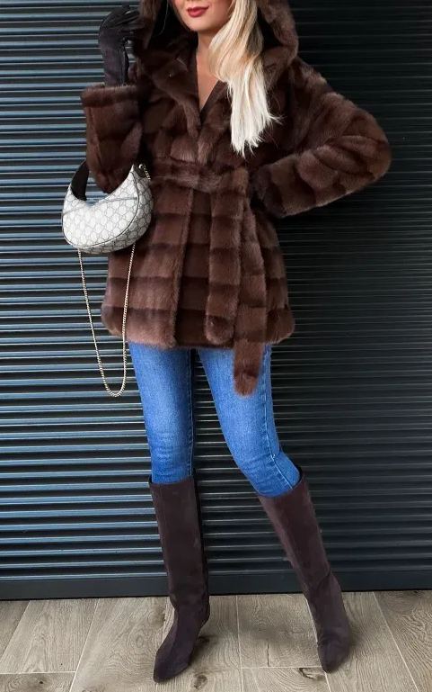 [Copy]Taupe Shearling-Lined Trench Coat with Belted Waist