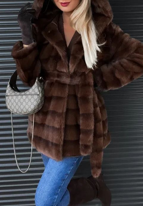 [Copy]Taupe Shearling-Lined Trench Coat with Belted Waist