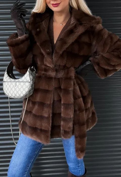 [Copy]Taupe Shearling-Lined Trench Coat with Belted Waist