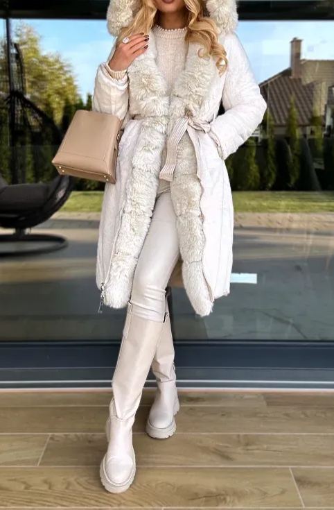 [Copy]Chocolate Brown Faux Fur Hooded Coat with Belted Waist