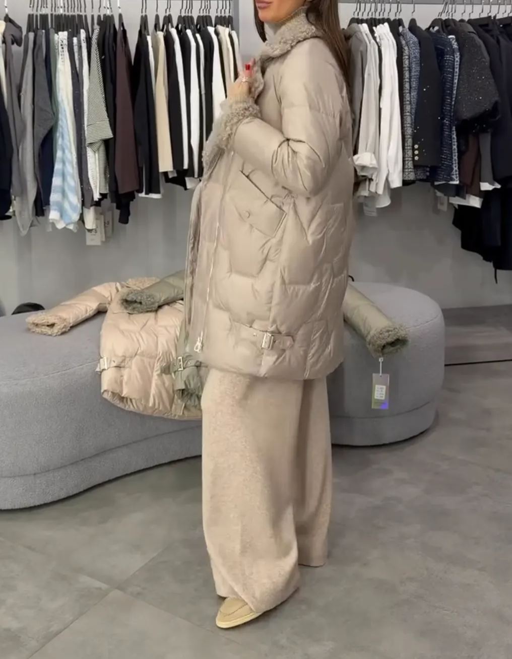 [Copy]White Long Puffer Coat with Faux Fur Hood & Belted Waist