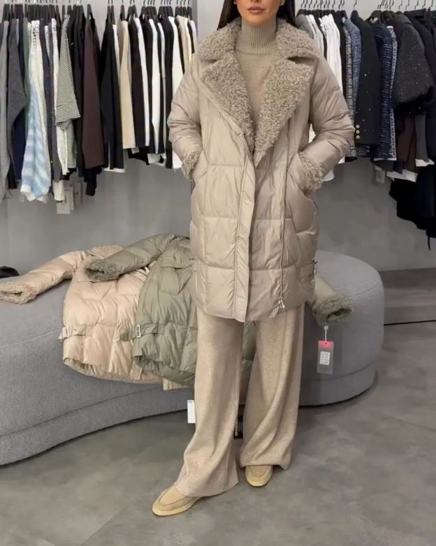 [Copy]White Long Puffer Coat with Faux Fur Hood & Belted Waist
