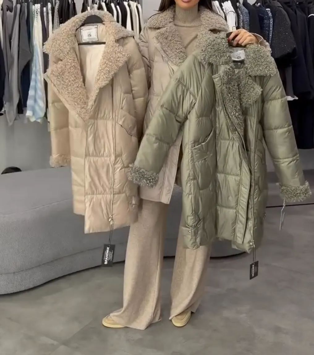 [Copy]White Long Puffer Coat with Faux Fur Hood & Belted Waist
