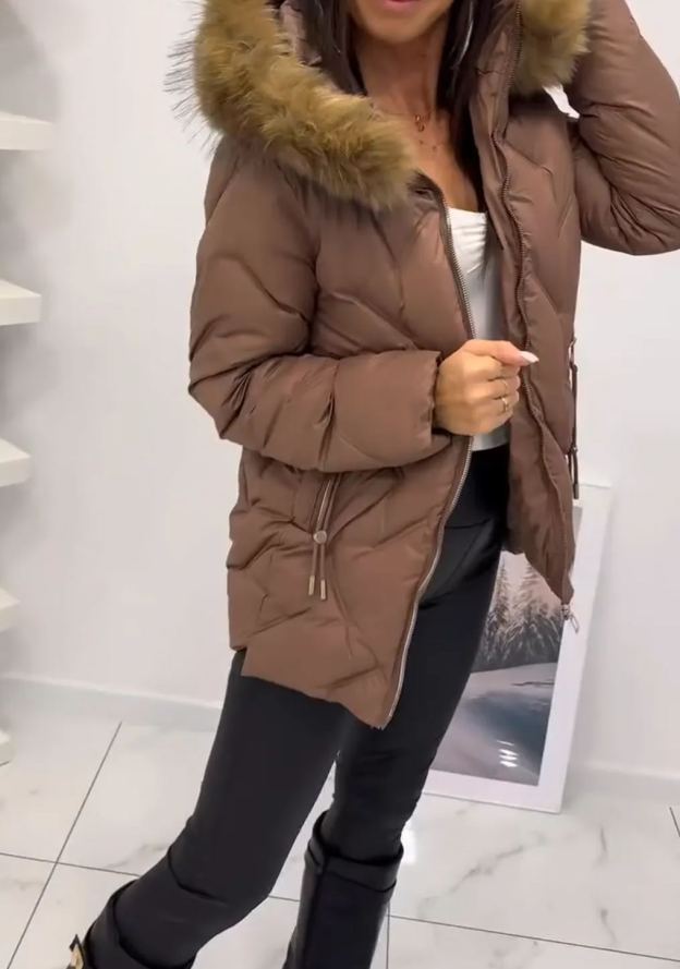 [Copy]Black Puffer Coat with Oversized Silver Fox Faux Fur Hood