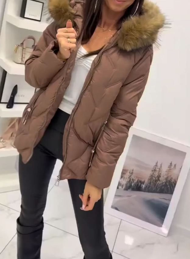 [Copy]Black Puffer Coat with Oversized Silver Fox Faux Fur Hood
