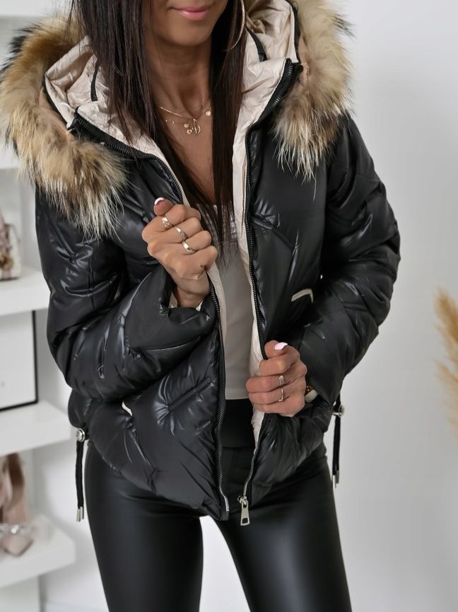 [Copy]Taupe Puffer Coat with Faux Fur Hood