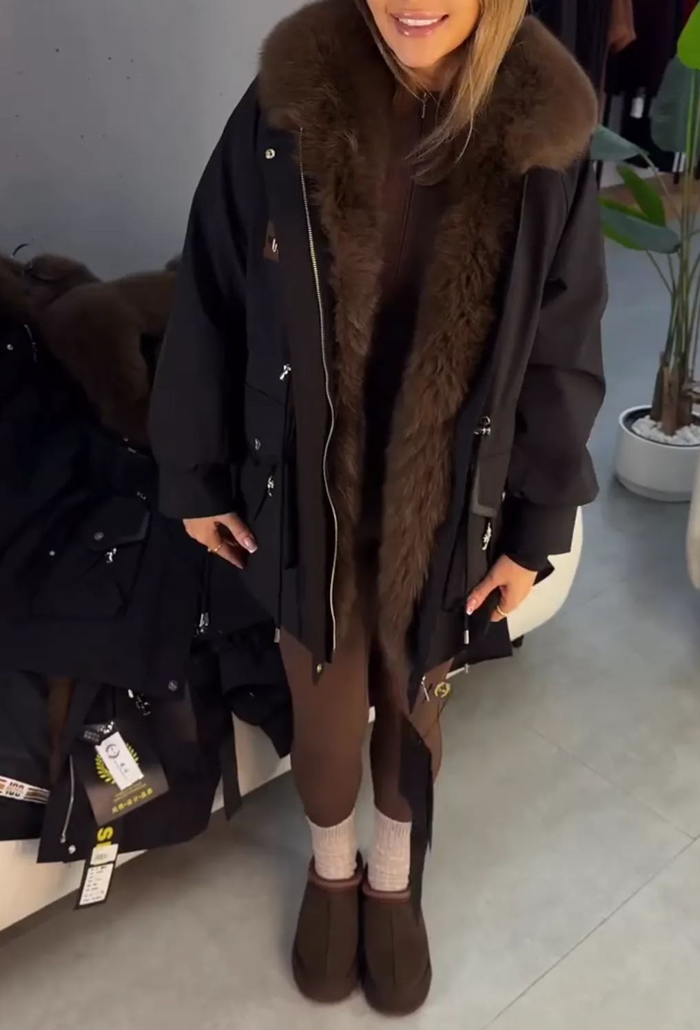 [Copy]Dusty Purple Faux Fur Coat with Oversized Collar & Belted Waist