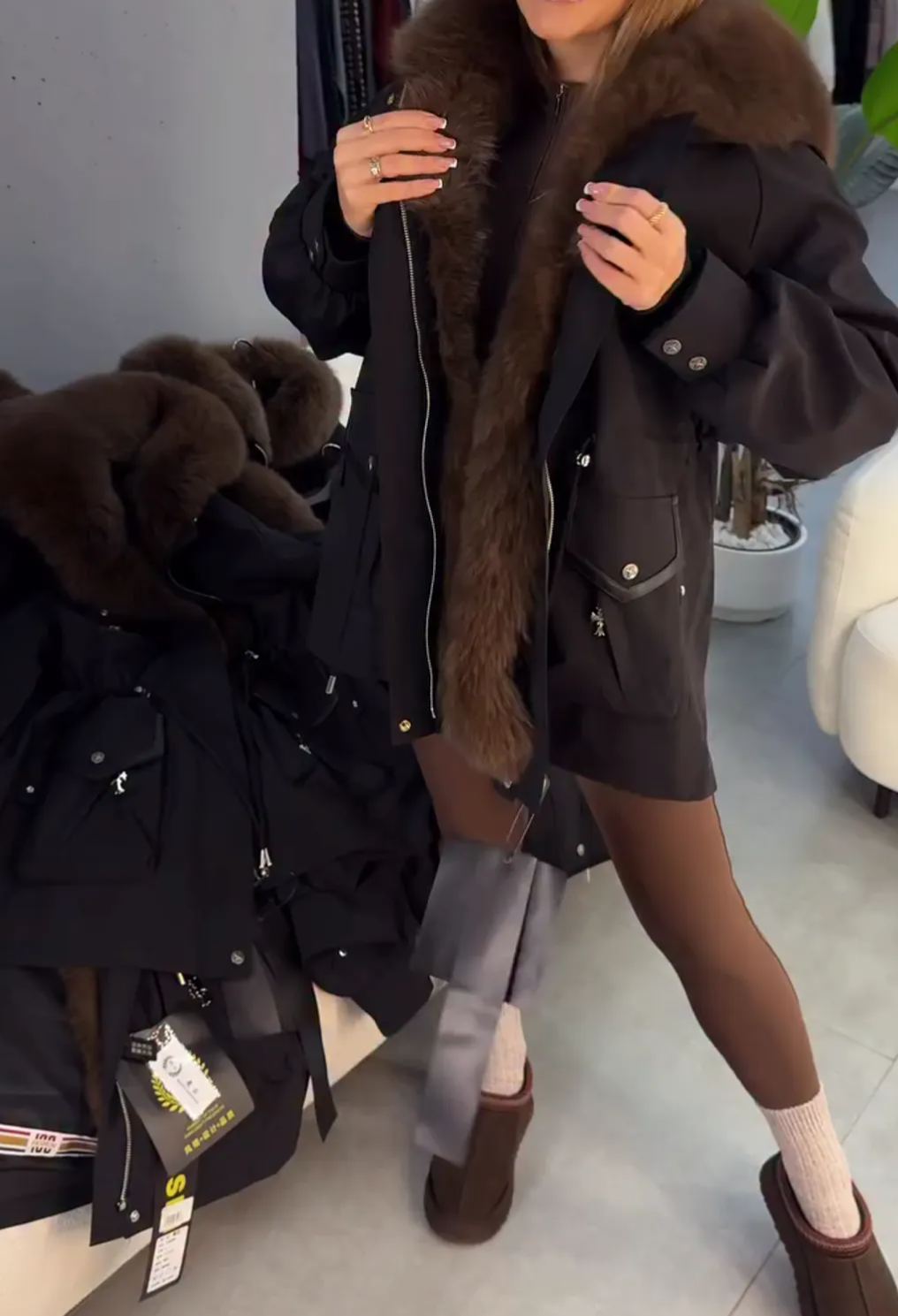 [Copy]Dusty Purple Faux Fur Coat with Oversized Collar & Belted Waist