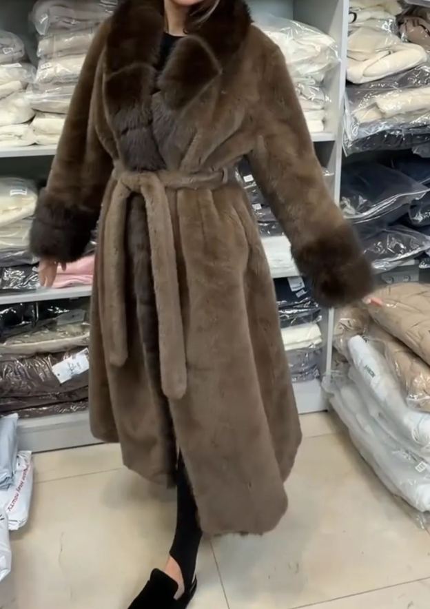 [Copy]Black Parka Coat with Oversized Brown Faux Fur Trim