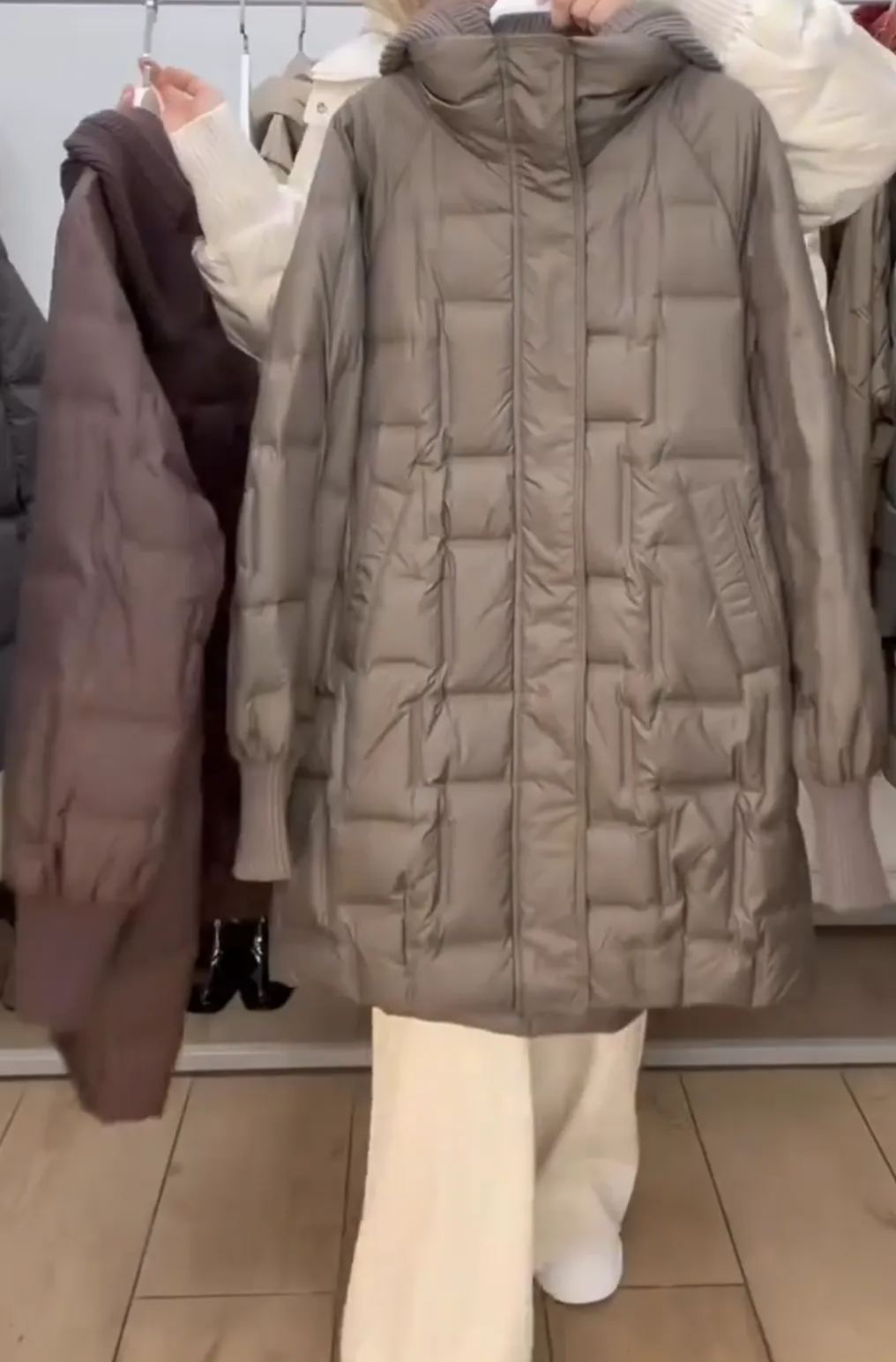 [Copy]Black Long Puffer Coat with Textured Accent Details