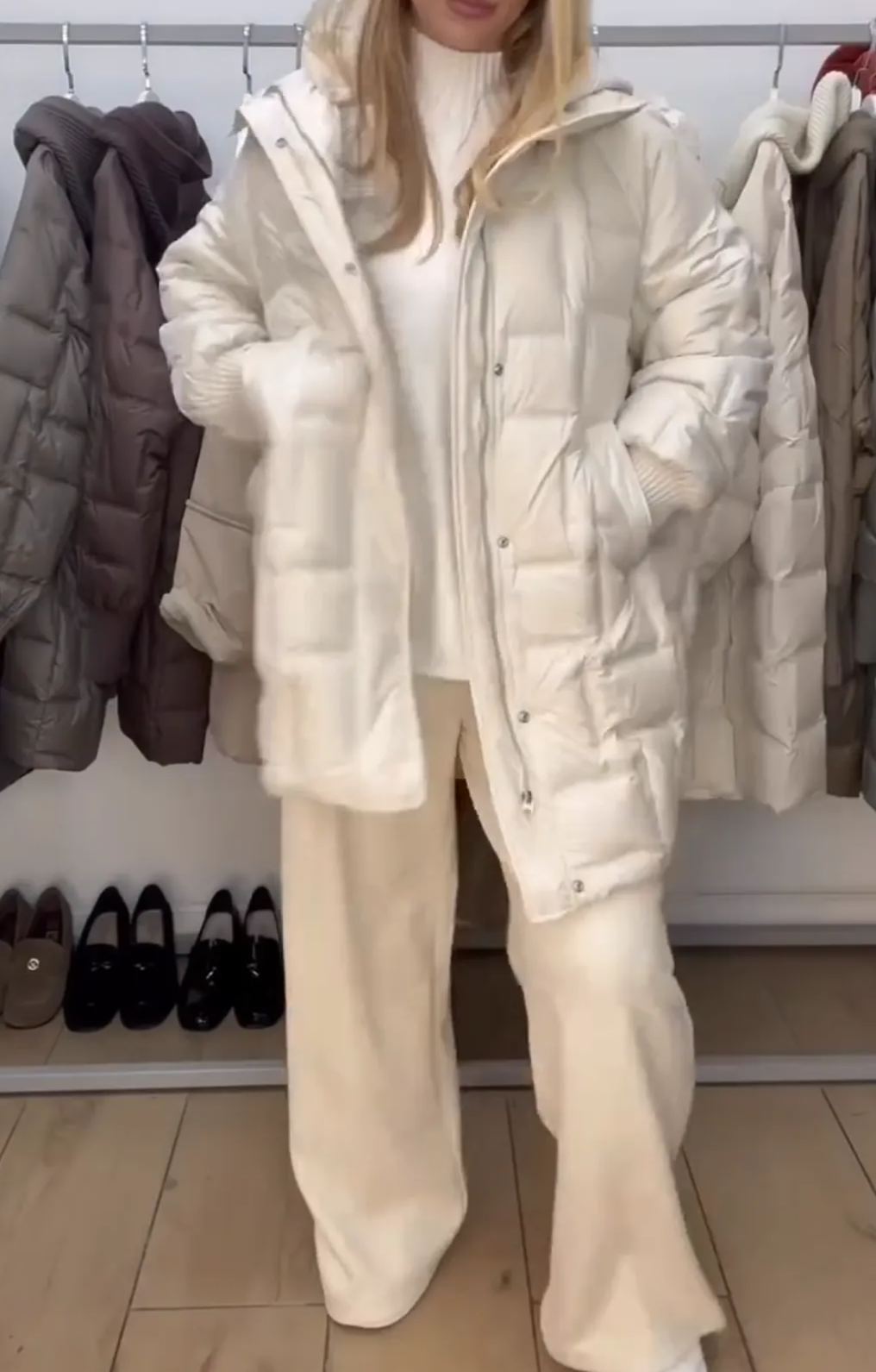 [Copy]Black Long Puffer Coat with Textured Accent Details