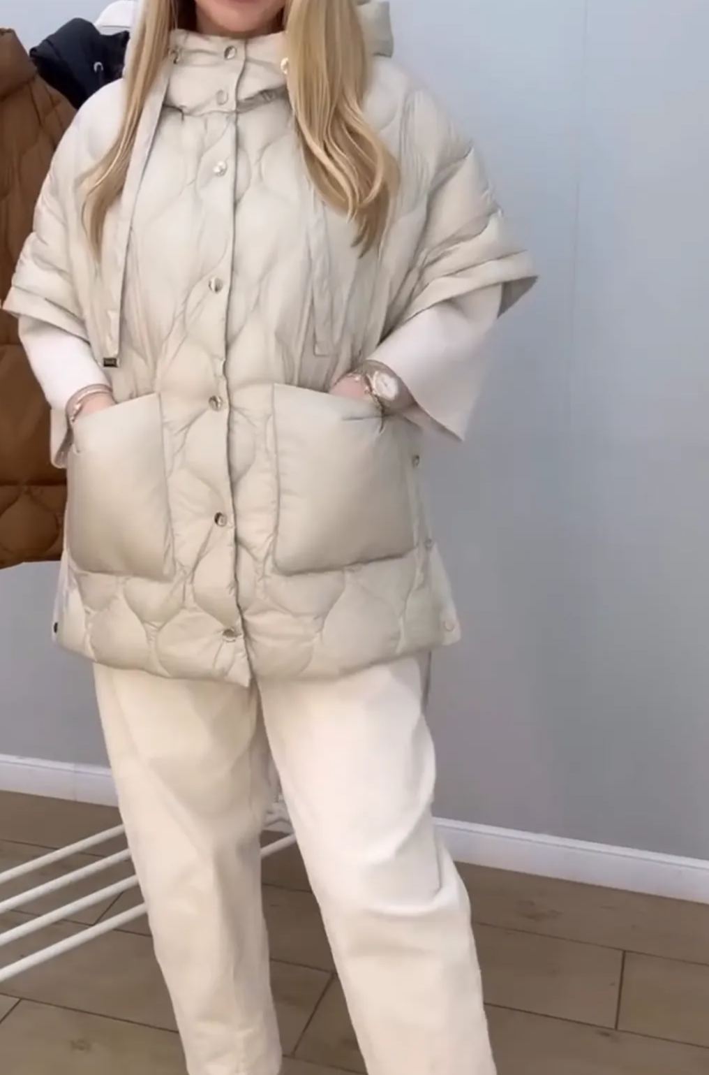[Copy]Cream Oversized Puffer Coat with Hood