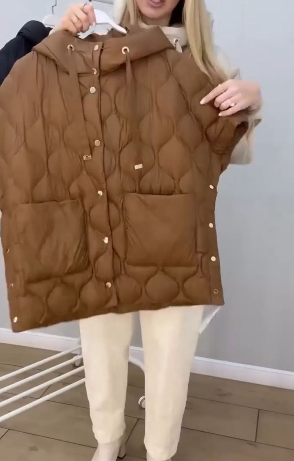 [Copy]Cream Oversized Puffer Coat with Hood