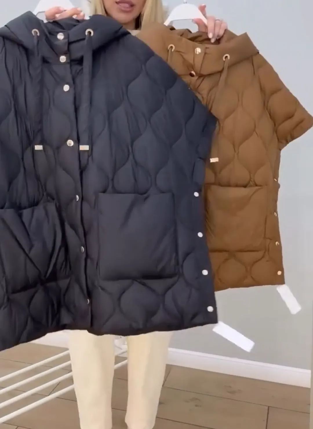 [Copy]Cream Oversized Puffer Coat with Hood