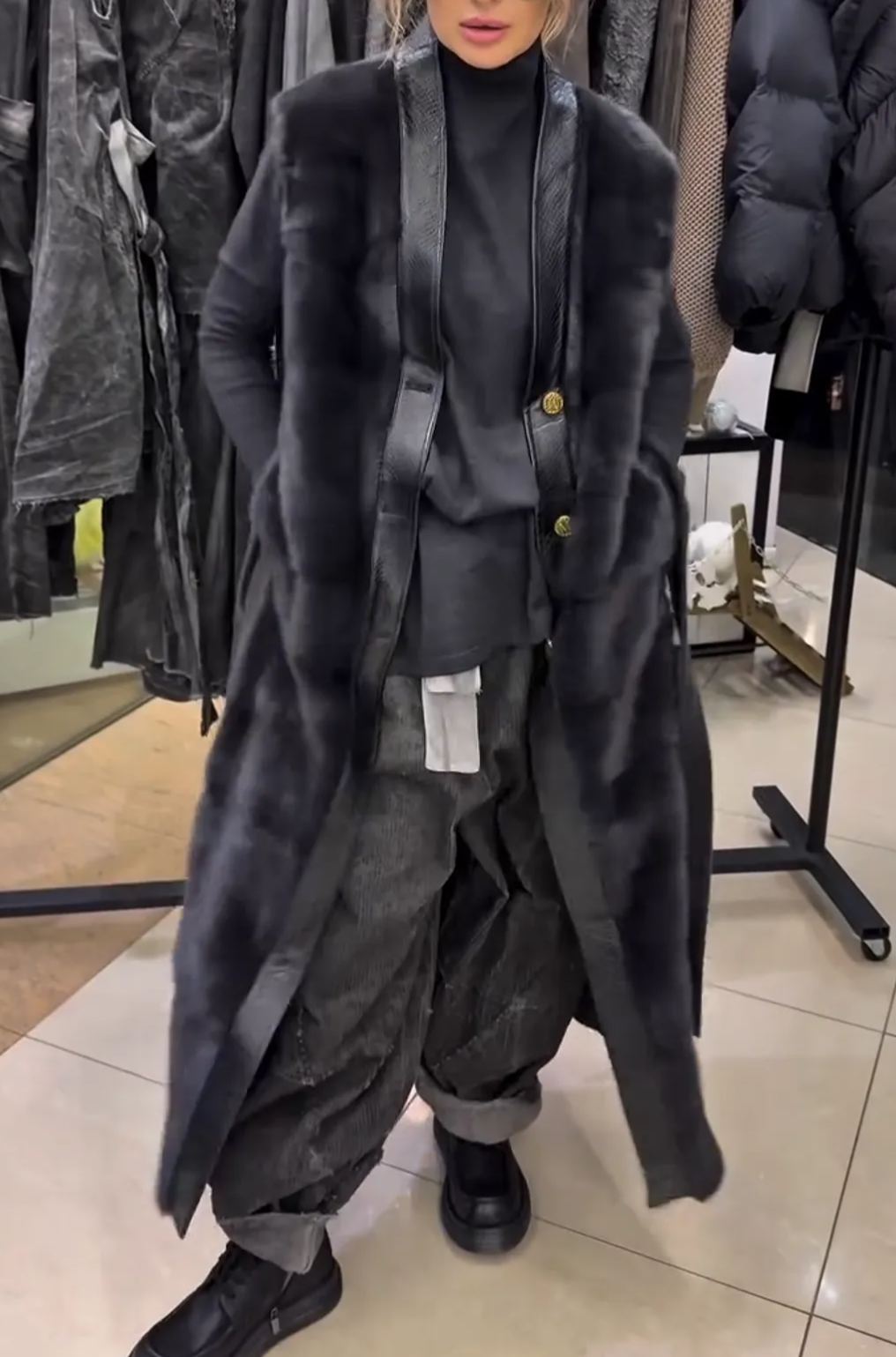[Copy]Black Oversized Puffer Coat with Asymmetric Collar