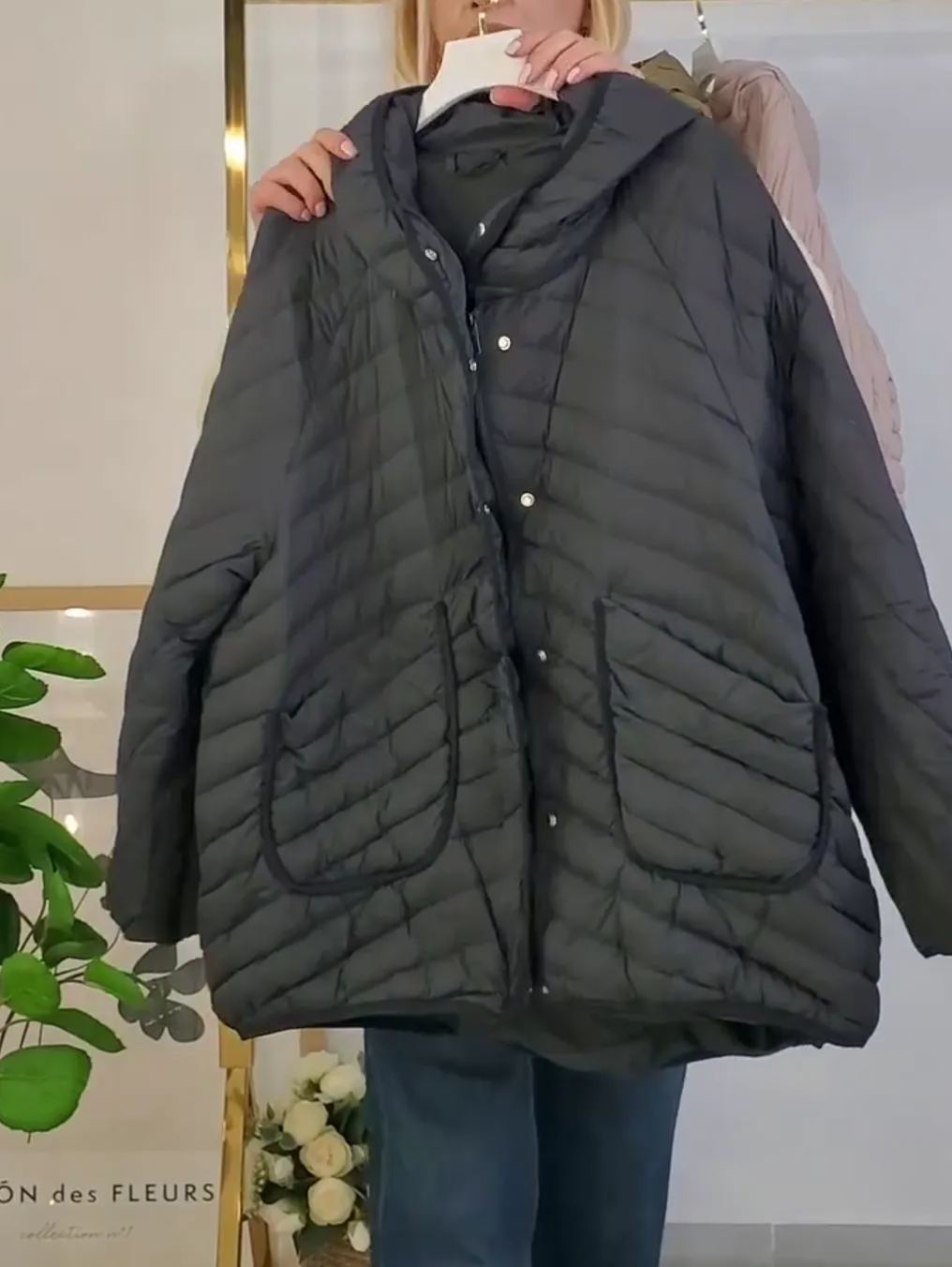 [Copy]Charcoal Gray Puffer Coat with Oversized Faux Fur Trim