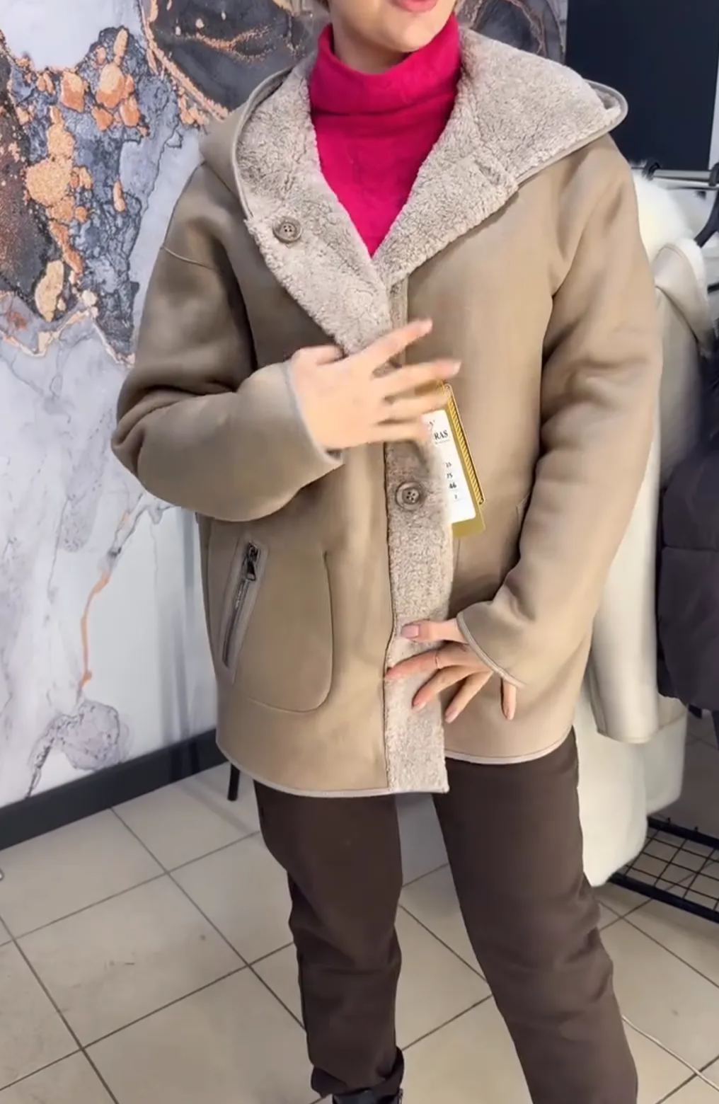 [Copy] Faux Fur Hooded Coat with Self-Tie Belt
