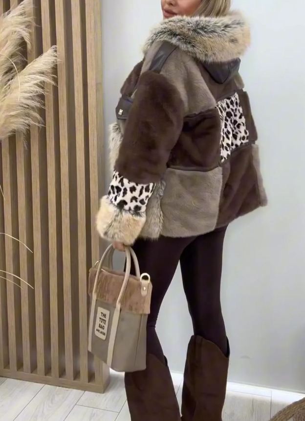 [Copy]Brown Puffer Coat with Oversized Faux Fur Collar