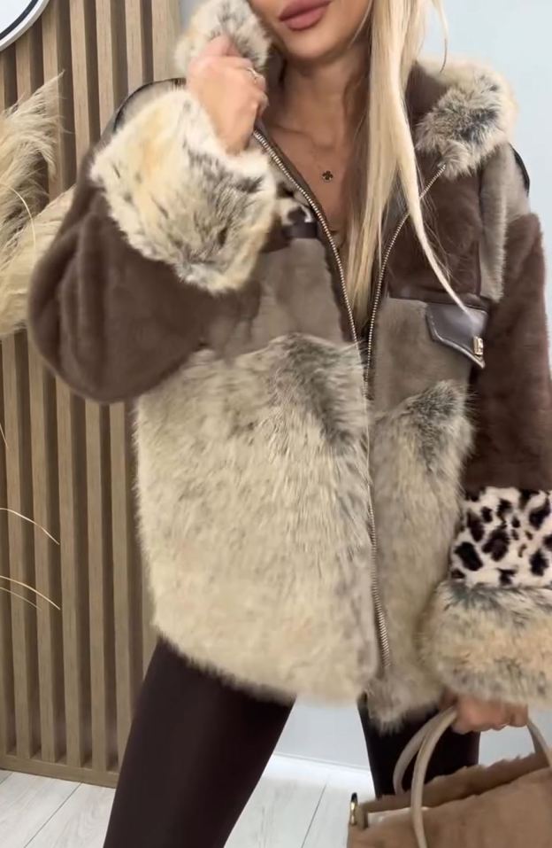 [Copy]Brown Puffer Coat with Oversized Faux Fur Collar