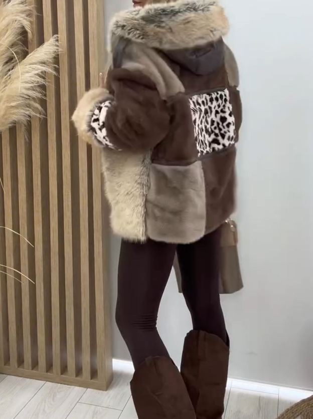 [Copy]Brown Puffer Coat with Oversized Faux Fur Collar