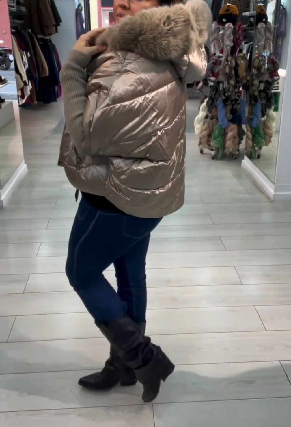 [Copy]Brown Faux Fur Coat with Oversized Collar & Self-Tie Belt