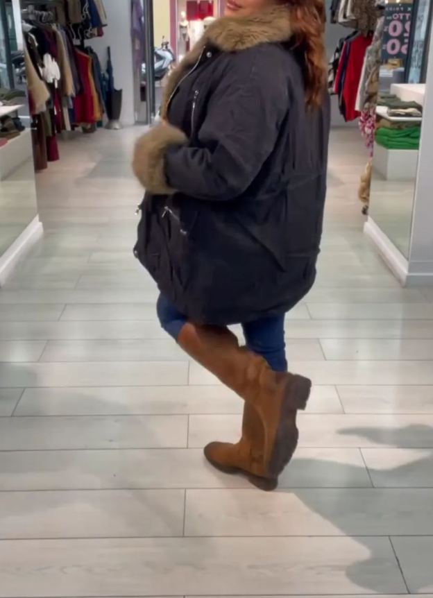 [Copy] Metallic Puffer Coat with Faux Fur Hood & Knit Sleeves
