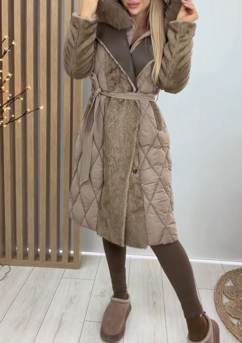 [Copy]Black Parka with Tan Faux Fur Trim & Lining