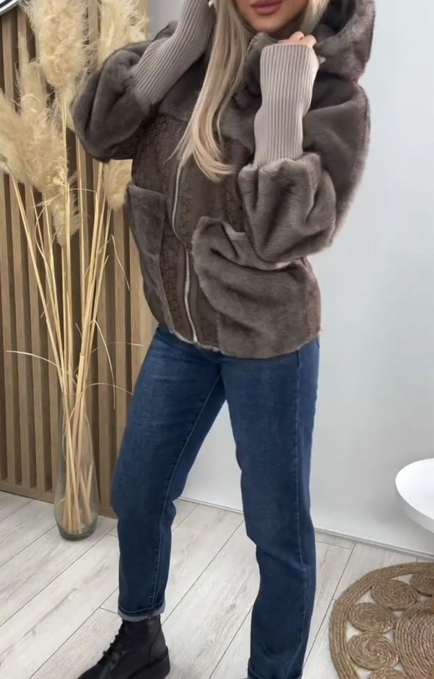 [Copy]Beige Longline Puffer Coat with Faux Fur Hood