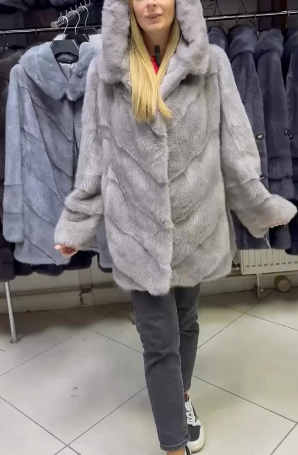 [Copy]Black Plus-Size Faux Leather Coat with Faux Fur Lining & Hood