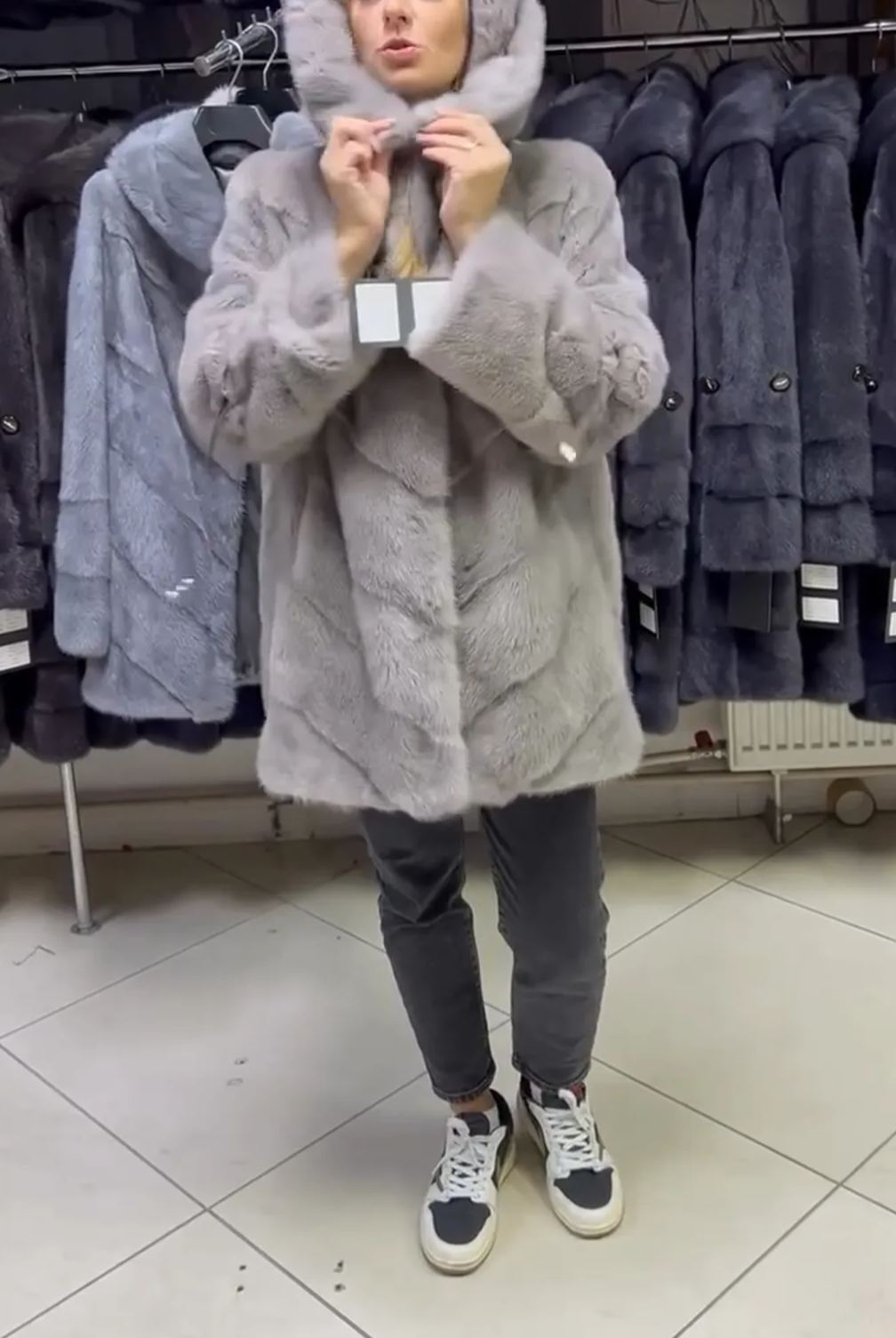 [Copy]Black Plus-Size Faux Leather Coat with Faux Fur Lining & Hood