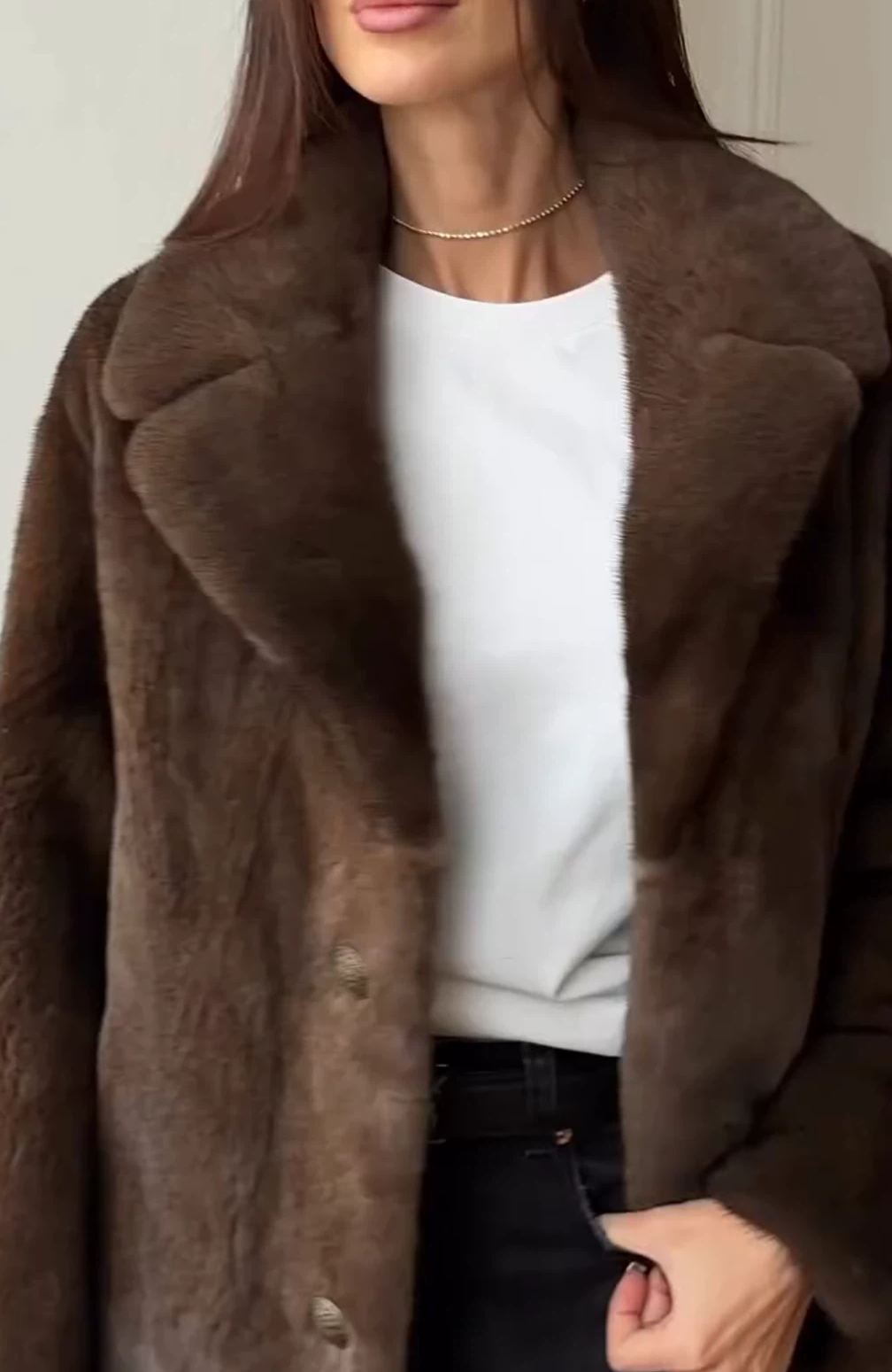 [Copy]Beige & Gray Patchwork Faux Fur Hooded Jacket