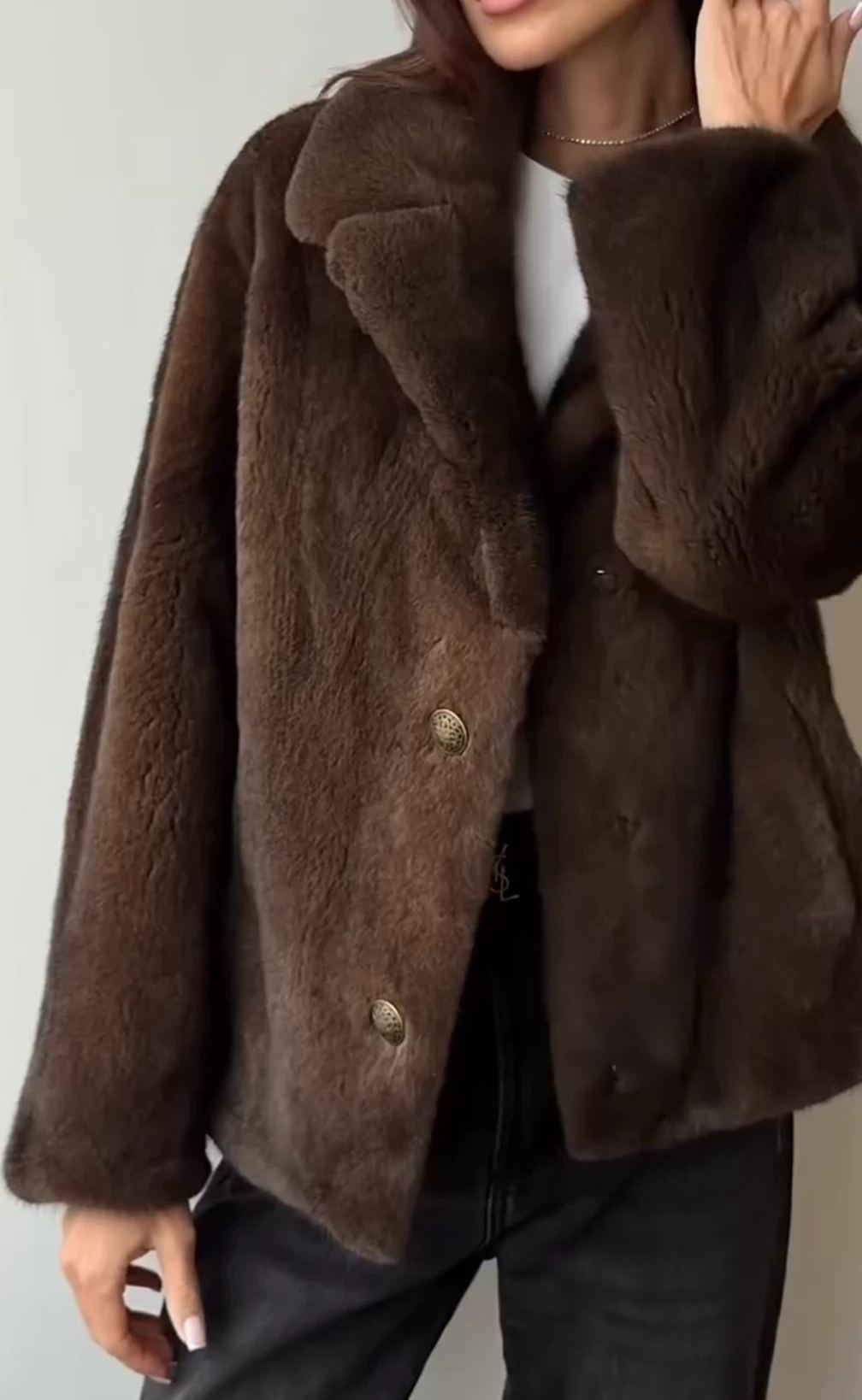 [Copy]Beige & Gray Patchwork Faux Fur Hooded Jacket