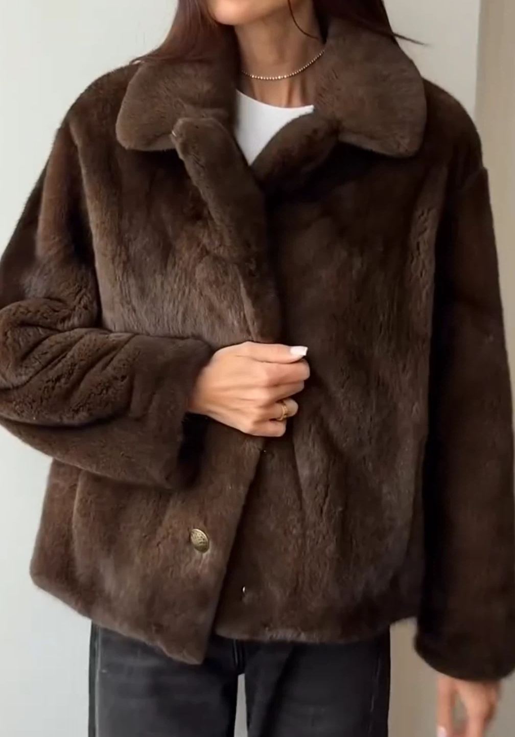 [Copy]Beige & Gray Patchwork Faux Fur Hooded Jacket